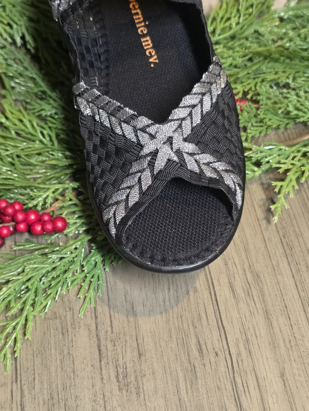 bernie mev. Women's Braided Hallie Wedges in Black/Pewter